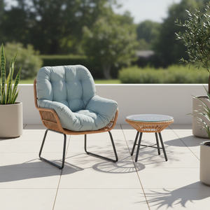 Juego de Muebles de Jardín de Lujo Modernos para Balcón, Patio o Terraza, 2 Piezas, Sillas de Ratán Económicas con Mesa de Centro - Product Image 1