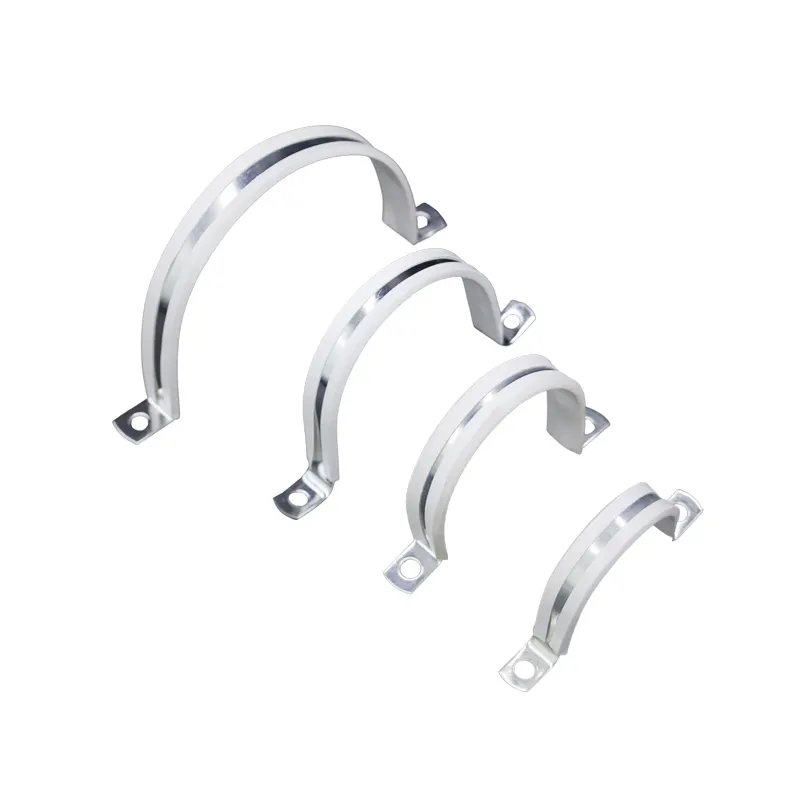 U-shaped Clip Pipe Clamp Steel Pipe Saddle Clamps for metal PVC Tubes and fixing with two PVC Rubber and holes