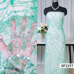 Bạc Hà màu xanh lá cây lá hoa sequin vải trên cơ sở Net thêu Net tôn tạo thời trang ren vải cho may mặc & trang trí nội thất - Product Image 2