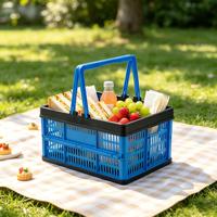 Panier de rangement pliable en plastique PP, panier de courses ventilé avec poignée pour supermarché, pique-nique, maison, panier réutilisable