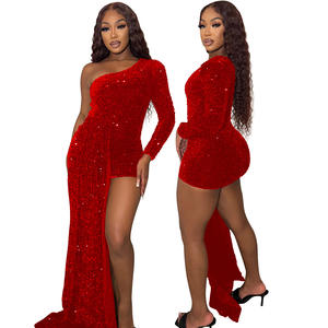 Vestidos Listos para Enviar, Vestido de Noche con una Manga, Lazo, Lentejuelas, Vestido de Fiesta, Vestido Elegante para Mujer - Product Image 1