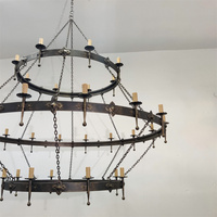 Lustre rustique vintage à trois niveaux en fer forgé, style bougie gothique, grande suspension LED en bronze réglable