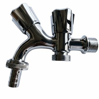 . Robinet mural chromé robuste en laiton avec double sortie G1/2 et vanne d'angle pour machine à laver et jardin