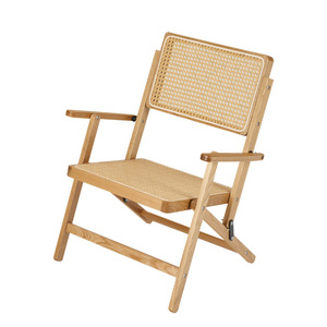 Chaise pliante en rotin et bois massif, style japonais, chaise de jardin, chaise inclinable pliable, chaise de loisirs avec accoudoirs - Product Image 2