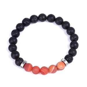 Bracelet en perles de pierre naturelle, pierre de lave mate, accent en acier inoxydable, bijoux - Product Image 4