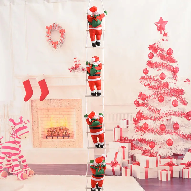 Plastic OEM/ODM Ladder Outdoor Christmas Decorations Climbing Santa On Rope