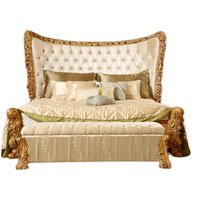 Style de luxe Royal impérial fait à la main Chesterfield tête de lit européenne Rococo feuille d'or chambre principale lit antique