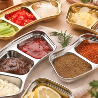 Plat à sauce chili SUS304, plat à assaisonnement carré, rond ou en forme d'éventail, doré ou argenté, pour restaurant de fondue