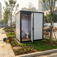 Cabine de toilettes mobile portable et durable, écologique, pour événements, avec structure en HDPE, ventilateur, porte coulissante et évier intégré