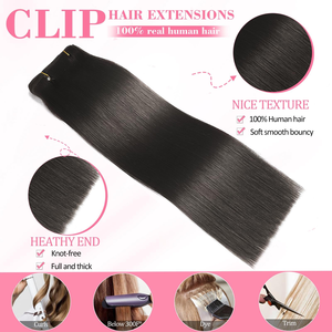 Extensiones de Cabello con Clip, Cabello Humano Real, Extensiones de Cabello Humano Virgen Liso con Clip para Mujer, 8 Piezas por Set con Doble Trama - Product Image 4