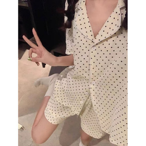 Atacado de Alta Qualidade Verão Curto Pijama das Mulheres Confortável Casual Solto Fino Seção Doce Lapela Homewear - Product Image 1