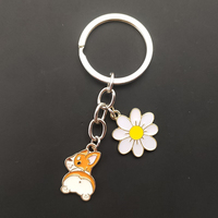 Gantungan Kunci Chrome Enamel Bunga-bunga Lucu Corgi, Gantungan Tas Remaja yang Menawan, Grosir Gantungan Kunci Hewan Persahabatan yang Sangat Menggemaskan