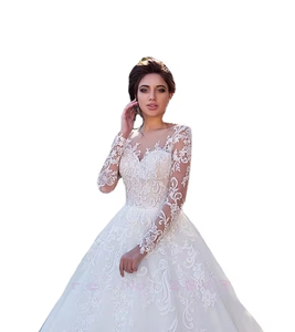 NDB10373 Robes de mariée de printemps de <span class=keywords><strong>grande</strong></span> <span class=keywords><strong>taille</strong></span>, style européen et américain, nouvelle collection, sexy, col rond, manches longues, jupe - Product Image 1