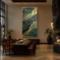 Peinture à l'huile artisanale texturée, vert forêt et or, abstraite moderne en impasto sur toile pour villa