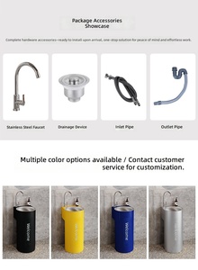 Lavabo sur pied moderne avec support de robinet monotrou facile à nettoyer, structure métallique, lavabo commercial autoportant pour cafés et pubs - Product Image 4
