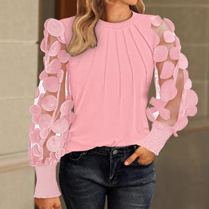 Women's Fall Long-Sleeve Fashion Mesh Round Neck <b>Shirt</b> Top Fashion - Product Image 1