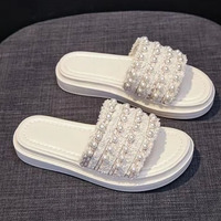 Chaussons plats pour femmes à livraison rapide, mules à perles, chaussons de créateur de haute qualité