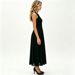 Abito Midi Estivo Formale Casual <span class=keywords><strong>da</strong></span> <span class=keywords><strong>Donna</strong></span> 2026 - Senza Maniche, Linea ad A, in Chiffon Drappeggiato e Pieghettato, Tinta Unita - Product Image 2