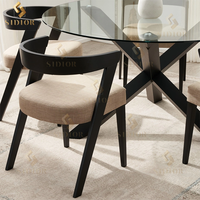 Chaise moderne Franco en velours de lin beige avec pieds en bois de chêne brandy hêtre brun Table à manger en cuir Ensemble de 4 chaises Silla De Comedor