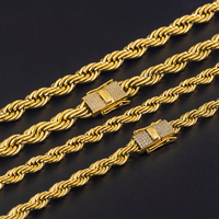 Colliers chaînes 6/7/8MM en acier inoxydable plaqué or 18 carats, chaîne torsadée épaisse, étanche, avec fermoir et zircon