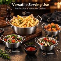Bol de service en acier inoxydable 304 à double poignée pour snacks, poulet frit et frites, idéal pour la restauration en gros