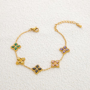 Fashion Charm <b>Bracelet</b> 18K Gold Plated <b>Clover</b> Design Bezel Setting Gift Jewelry - Product Image 3