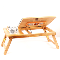 Bureau d'ordinateur en bambou/ Table portable pliable pour ordinateur portable avec porte-gobelet, ventilateur et tiroir