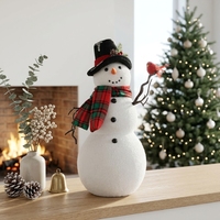 Sculpture de bonhomme de neige vintage en tissu noir avec oiseau rouge pour la décoration de table de Noël OEM ODM