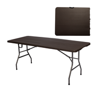 Table de repas pliante d'extérieur en plastique HDPE noir de 1,8 m, motif rotin tressé, pliable en deux, pour les fêtes