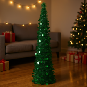 ต้นคริสต์มาสประดิษฐ์สีเขียวแบบป๊อปอัพ ขนาด 6 ฟุต วัสดุ PET ต้นไม้ตั้งพื้นสำหรับตกแต่งภายใน พร้อมเครื่องประดับ - Product Image 2