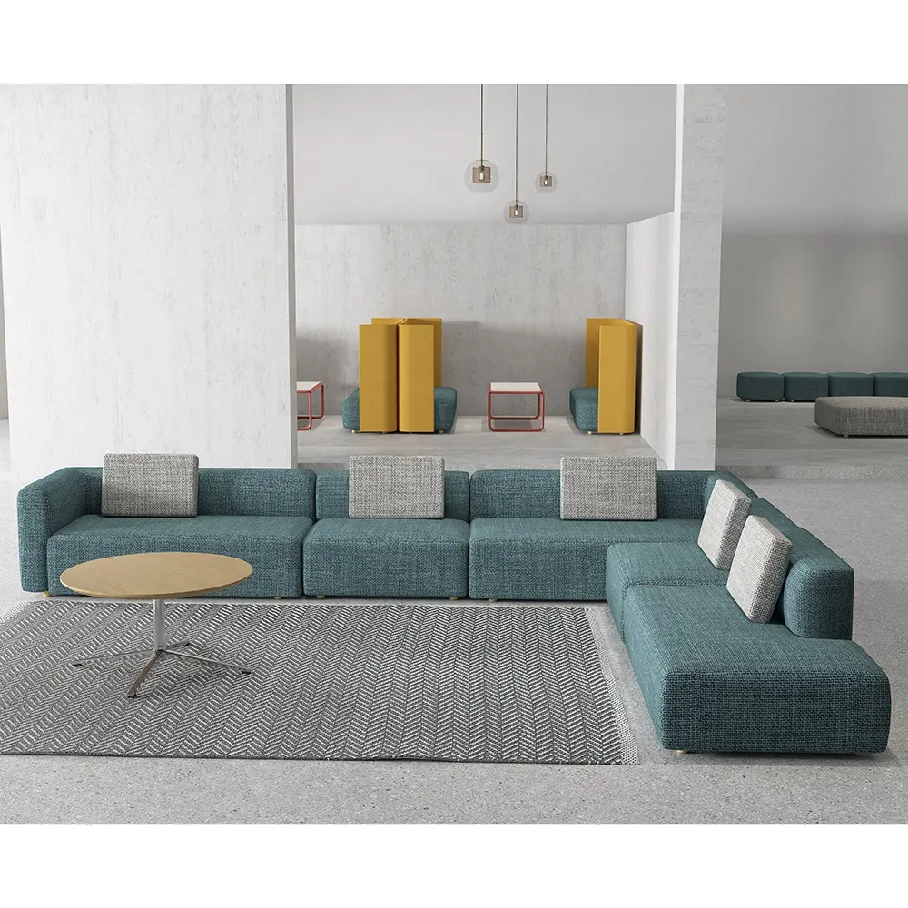 Designer Style Fabric Long Commercial Sectional Lounge Couch Modular Seating Modern Office Waiting Sofa Furniture Set