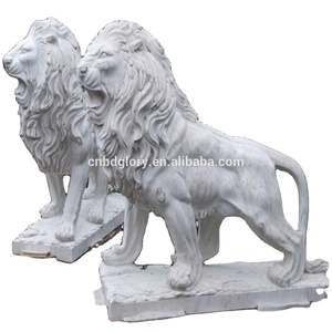 Estatuas de piedra <span class=keywords><strong>caliza</strong></span> marrón de alta calidad par León y bola en cuclillas mármol <span class=keywords><strong>calle</strong></span> paisaje diseño piedra arte escultura - Product Image 2