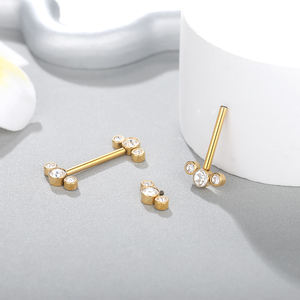 Piercings de <span class=keywords><strong>Mamelon</strong></span> en Titane ASTM F136 avec Cristaux CZ, Barbell de <span class=keywords><strong>Mamelon</strong></span> Fileté Internement 14G, Bijou de Piercing pour <span class=keywords><strong>Mamelon</strong></span> - Product Image 4