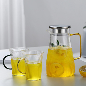 Carafe à eau froide en verre avec rayures verticales, poignée carrée, résistante aux hautes températures, transparente, pour le thé et le thé au citron - Product Image 2