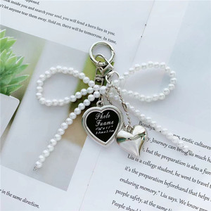 Accessoires pour téléphone portable de style coréen chic, perles roses douces, nœud papillon, porte-clés, cœur 3D, porte-clés pour téléphone portable pour Airpods - Product Image 2
