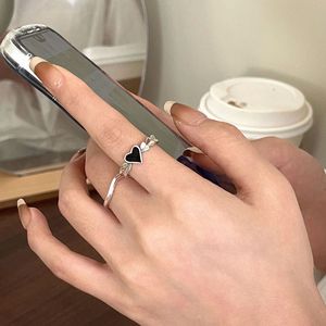 Silver S925 Sterling Silver Heart Enamel <b>Ring</b> <b>Open</b> Index Finger Women's Minimalist Style Jewelry Everyday Wear - Product Image 4