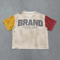 T-shirt personnalisé vintage avec impression DTG, coupe ample et épaisse, effet déchiré, délavé à l'acide, color block