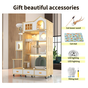 Villa per Gatti Multifunzionale Moderna e Traspirante per Soggiorno, Stabile e Durevole, Lussuosa Casa per Gatti in Legno con Doppia Porta - Product Image 2