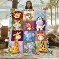 Couverture matelassée patchwork animaux de la jungle mignons pour enfants, motif lion, girafe, éléphant, panda, couverture de lit personnalisée, couverture chaude pour bébé, cadeau