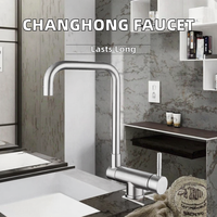 Robinet de cuisine moderne et contemporain Changhong à trou unique en acier inoxydable brossé, garantie 5 ans avec noyau de valve en céramique pour la Turquie