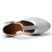 Argent brillant femmes cuir talons hauts Salsa cours de danse latine moderne salle de bal Jazz chaussures de danse peau de vache doublure supérieure Satin