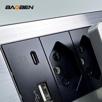 Prise murale BAOBEN en acier inoxydable, norme brésilienne, double USB Type C, interrupteur d'éclairage avec 5 ports, prise 10A 20A