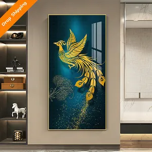 Arte de cristal de pavo real, Mural de apertura, pintura moderna de moda, pintura de porcelana de cristal de lujo ligera