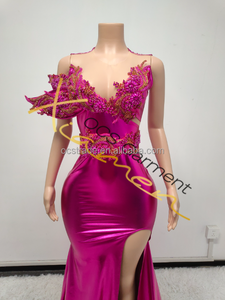 Vestido de Noche Largo Elegante con Diseño Asimétrico de Cristal, Cintura Imperio, Estilo Vintage, Lujoso, Abertura Alta, Sexy y Transpirable - Product Image 3