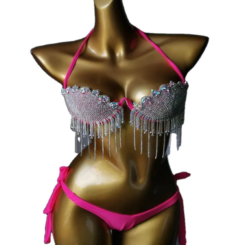Tasarımcı lüks Bikini mayo kızlar taklidi parlak dans giyim performans striptizci kıyafeti Mermaid Bikini