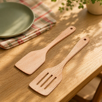 Ensemble d'ustensiles de cuisine 2 pièces en bois de hêtre, résistant à la chaleur, lumineux, écologique, compatible lave-vaisselle (spatule et cuillère)
