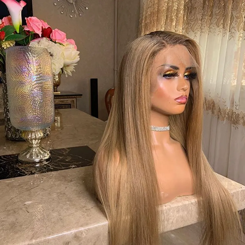 Malaysia Remy Hair Silky Straight Human Hair Wigs Honey Blonde Full Lace Silk Base Wigs 150% Density Lace Front Straight Wigs