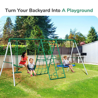 Ensemble de balançoire de jardin pour enfants IUNNDS, support de balançoire extérieur en métal robuste en forme de A, siège de balançoire en forme de soucoupe, cadre d'escalade, glissière