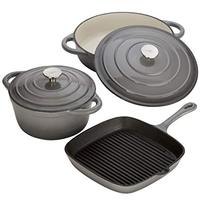 Juego de 5 Utensilios de Cocina de Hierro Fundido Esmaltado de Colores con Revestimiento de Esmalte y Tapa