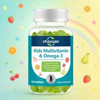 Complément alimentaire multivitaminé pour enfants en gommes avec oméga 3, vente en gros, marque privée OEM, gommes multivitaminées aromatisées végétaliennes pour enfants